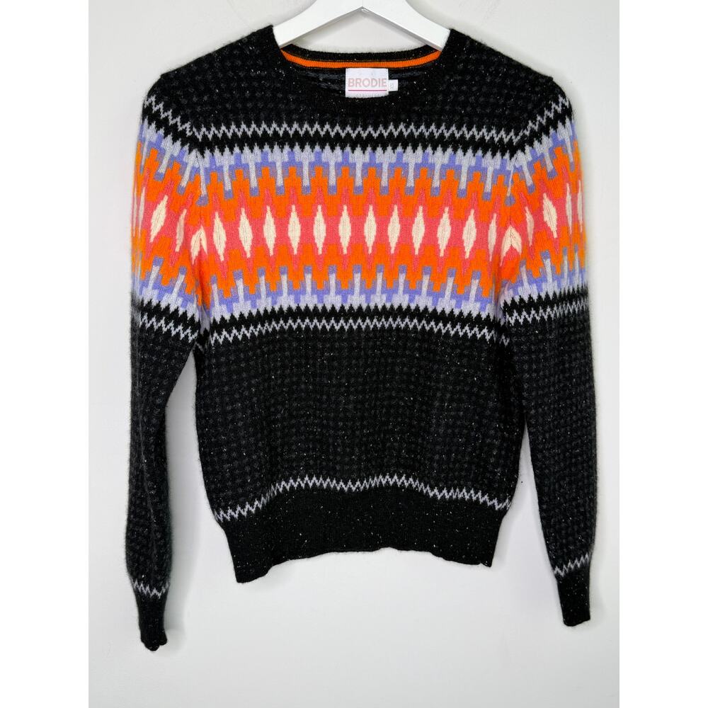 Brodie Cashmere Electric Fairisle Mini Sweater Tinder/Orange/Lavender Womens XS - Picture 2 of 9
